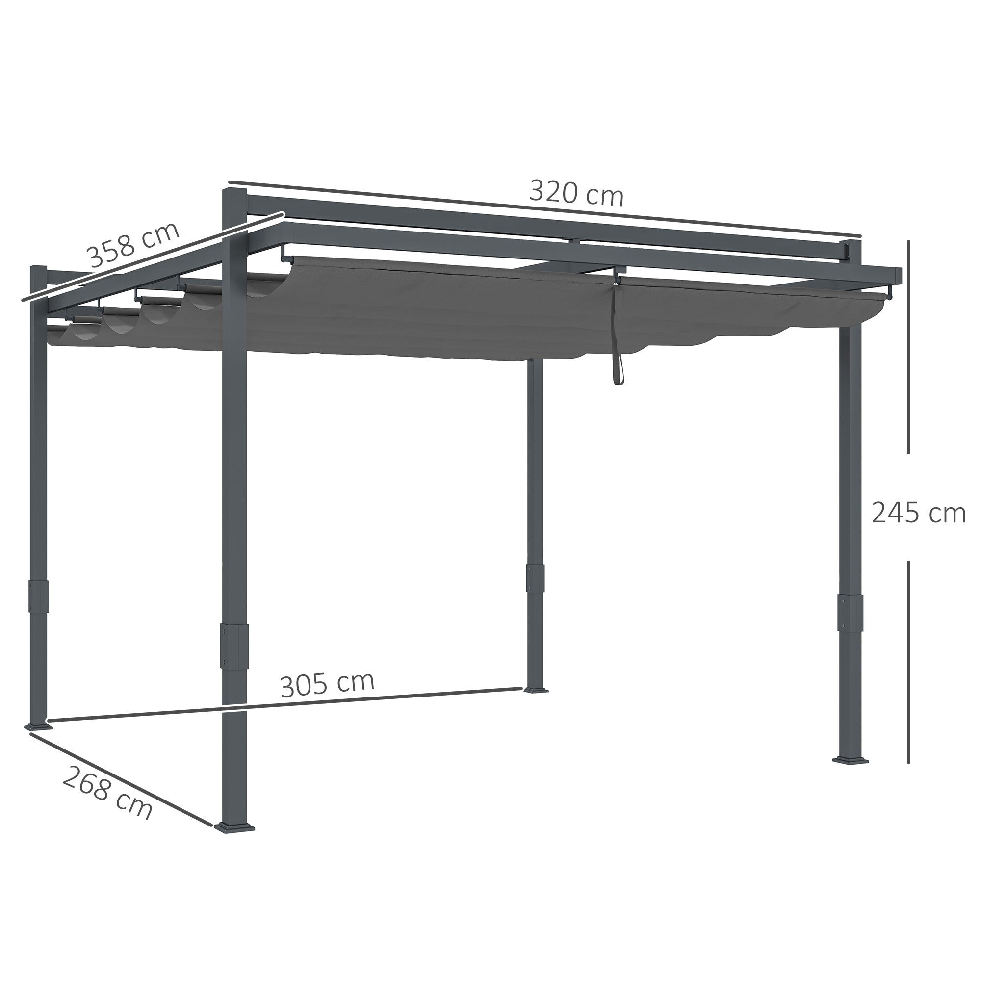 Pergola Pavilion approx. 3.5x3m Aluminum Stable Winterproof Sun Protection with Adjustable Sliding Roof Freestanding Garden Pavilion Patio Cover Canopy for Garden Balcony Gray