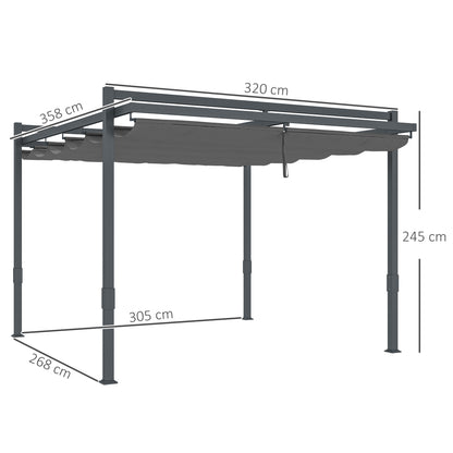 Pergola Pavilion approx. 3.5x3m Aluminum Stable Winterproof Sun Protection with Adjustable Sliding Roof Freestanding Garden Pavilion Patio Cover Canopy for Garden Balcony Gray