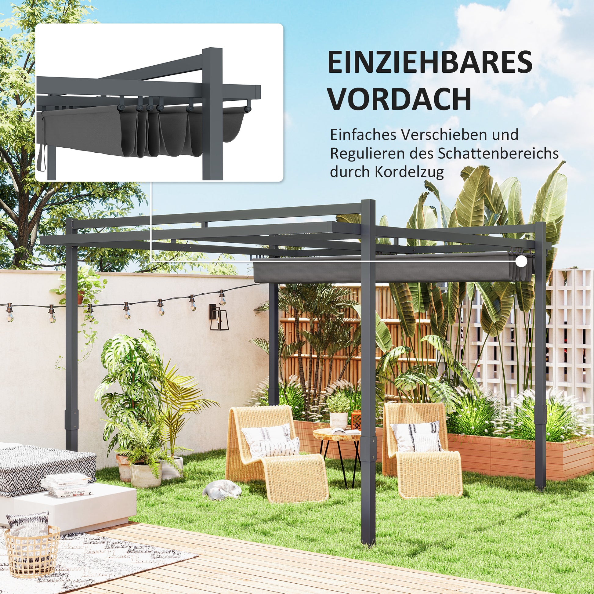 Pergola Pavilion approx. 3.5x3m Aluminum Stable Winterproof Sun Protection with Adjustable Sliding Roof Freestanding Garden Pavilion Patio Cover Canopy for Garden Balcony Gray