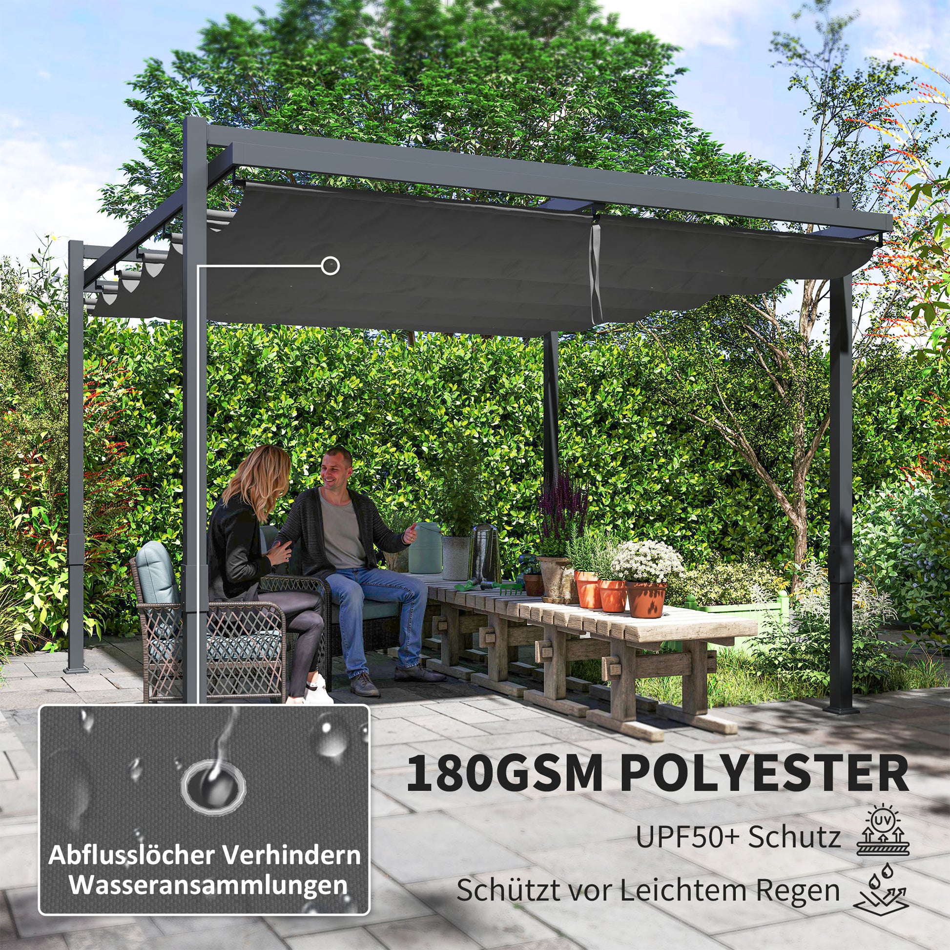 Pergola Pavilion approx. 3.5x3m Aluminum Stable Winterproof Sun Protection with Adjustable Sliding Roof Freestanding Garden Pavilion Patio Cover Canopy for Garden Balcony Gray