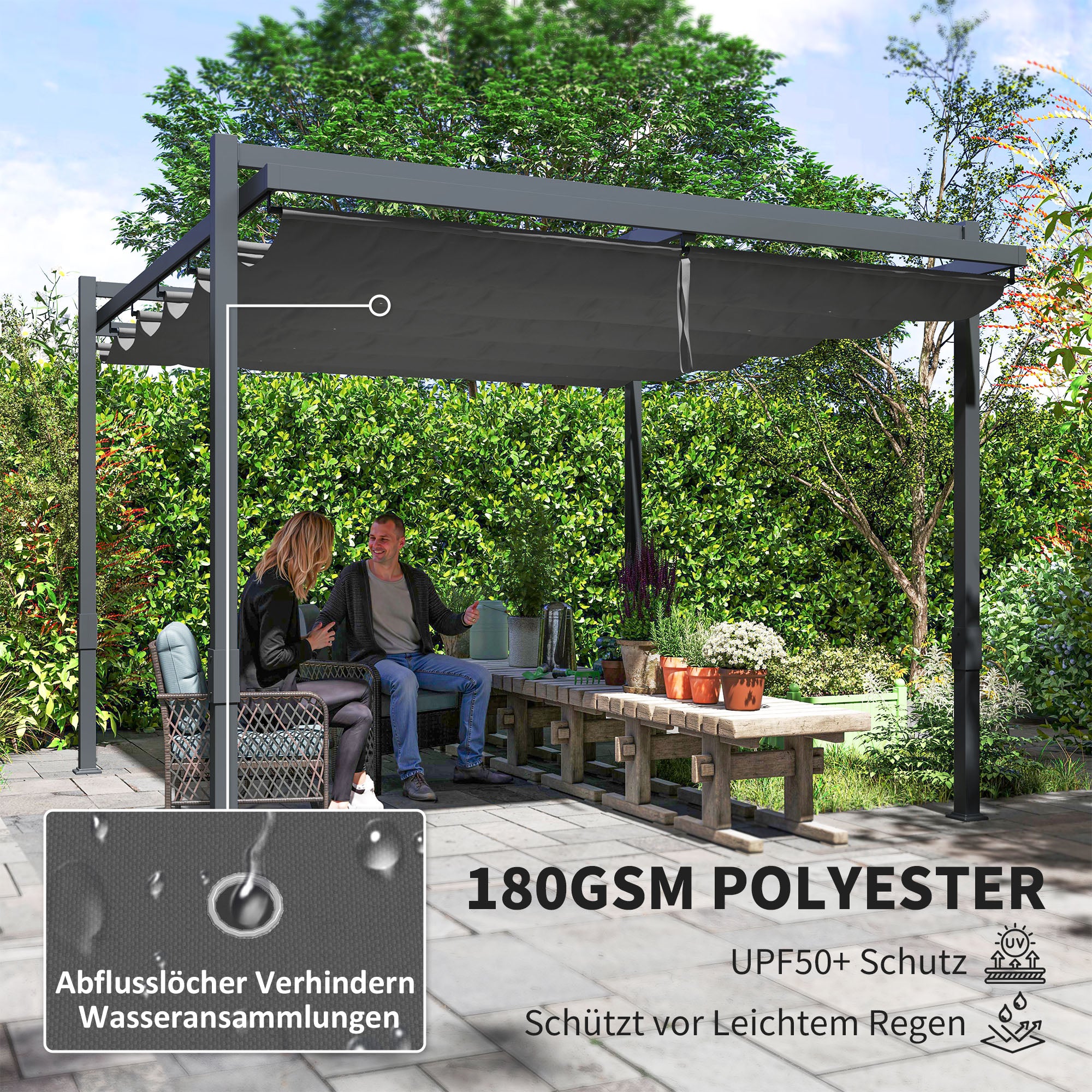 Pergola Pavilion approx. 3.5x3m Aluminum Stable Winterproof Sun Protection with Adjustable Sliding Roof Freestanding Garden Pavilion Patio Cover Canopy for Garden Balcony Gray