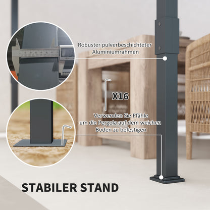 Pergola Pavilion approx. 3.5x3m Aluminum Stable Winterproof Sun Protection with Adjustable Sliding Roof Freestanding Garden Pavilion Patio Cover Canopy for Garden Balcony Gray