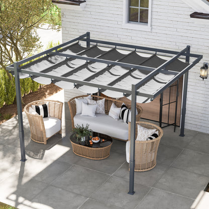 Pergola Pavilion approx. 3.5x3m Aluminum Stable Winterproof Sun Protection with Adjustable Sliding Roof Freestanding Garden Pavilion Patio Cover Canopy for Garden Balcony Gray