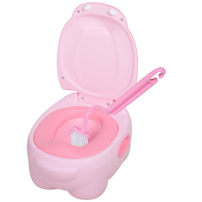 Hippo-Shaped 2-in-1 Baby Potty with Removable Bucket, Toilet Brush for Learning Training, Supports up to 25 kg, 40x30x23 cm, Pink