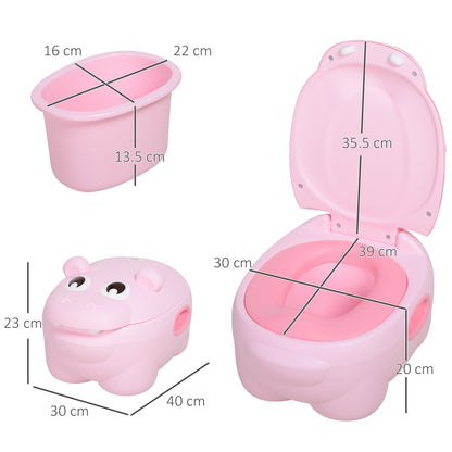Hippo-Shaped 2-in-1 Baby Potty with Removable Bucket, Toilet Brush for Learning Training, Supports up to 25 kg, 40x30x23 cm, Pink