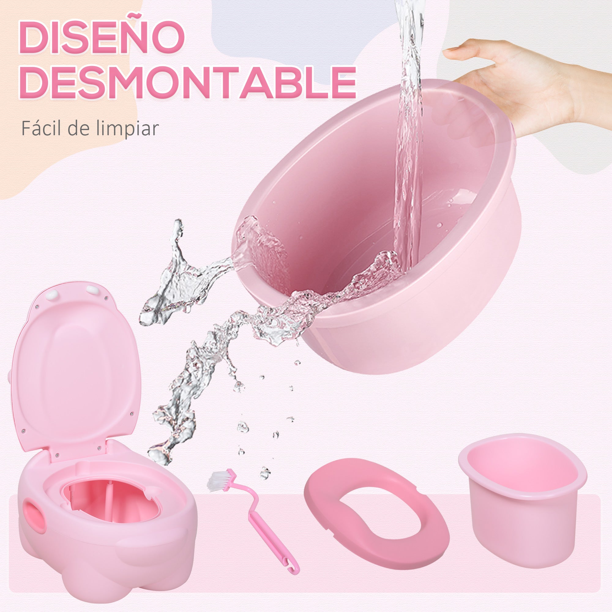 Hippo-Shaped 2-in-1 Baby Potty with Removable Bucket, Toilet Brush for Learning Training, Supports up to 25 kg, 40x30x23 cm, Pink