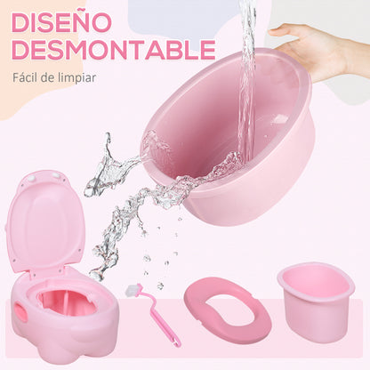 Hippo-Shaped 2-in-1 Baby Potty with Removable Bucket, Toilet Brush for Learning Training, Supports up to 25 kg, 40x30x23 cm, Pink