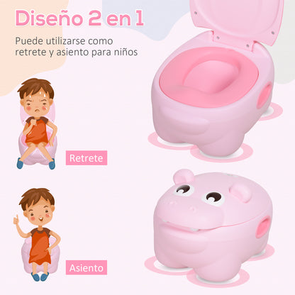 Hippo-Shaped 2-in-1 Baby Potty with Removable Bucket, Toilet Brush for Learning Training, Supports up to 25 kg, 40x30x23 cm, Pink