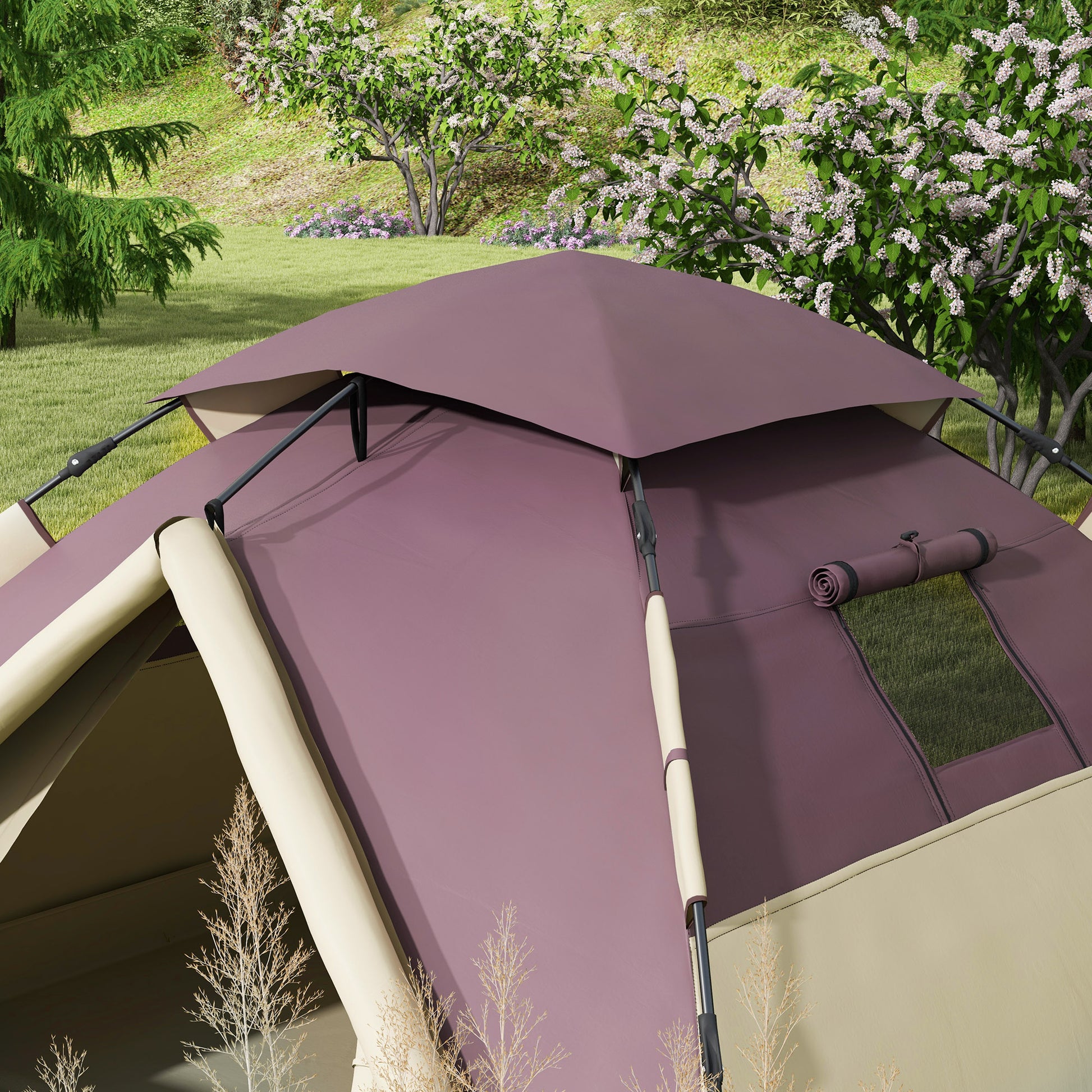 2-Person Camping Tent with 2 Windows and Internal Hook, Polyester and Fiberglass Camping Tent, 225x190x130 cm, Khaki color