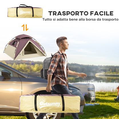 2-Person Camping Tent with 2 Windows and Internal Hook, Polyester and Fiberglass Camping Tent, 225x190x130 cm, Khaki color