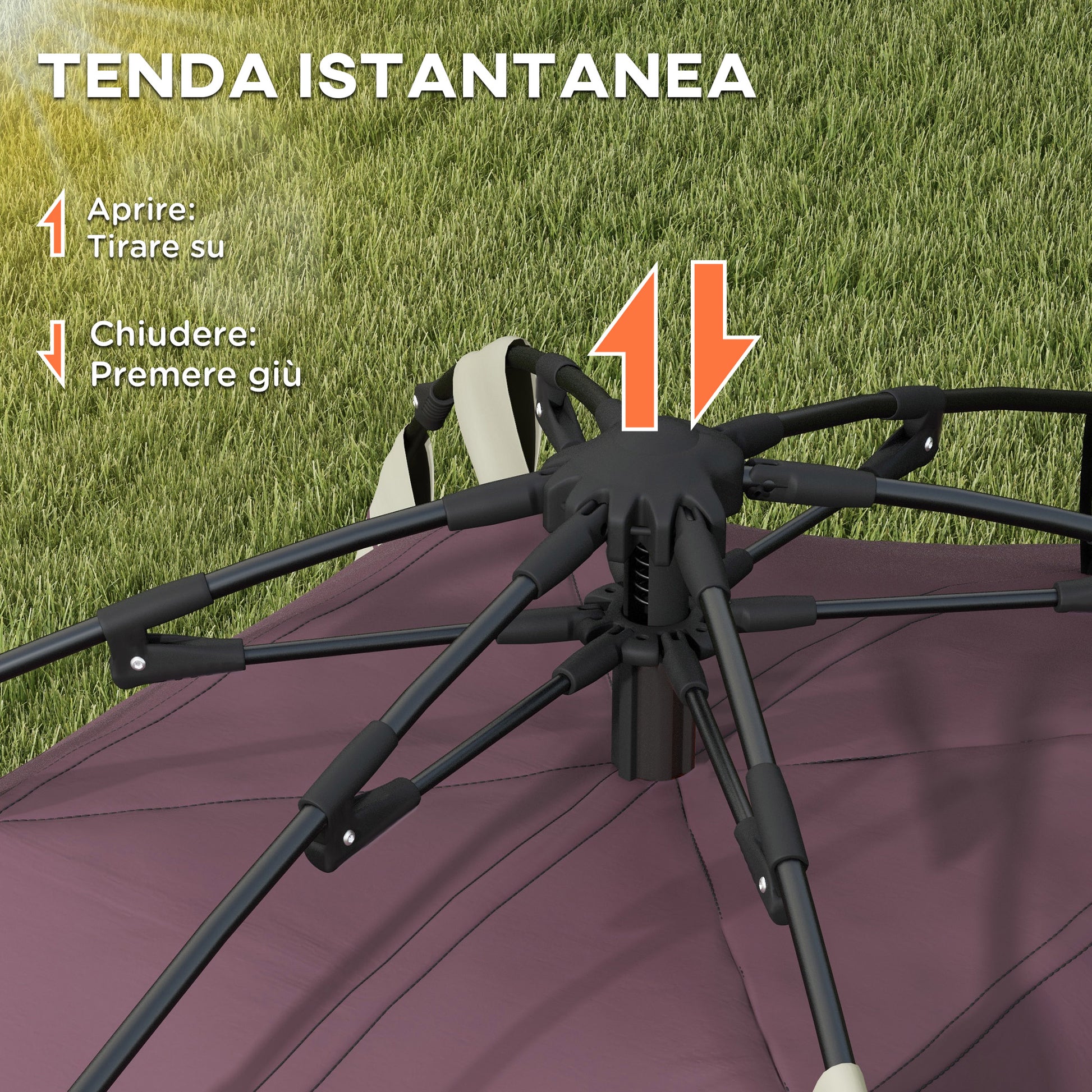 2-Person Camping Tent with 2 Windows and Internal Hook, Polyester and Fiberglass Camping Tent, 225x190x130 cm, Khaki color