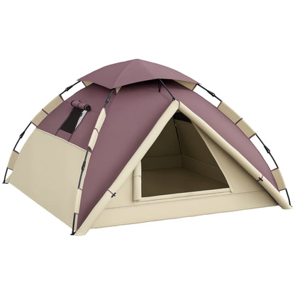 2-Person Camping Tent with 2 Windows and Internal Hook, Polyester and Fiberglass Camping Tent, 225x190x130 cm, Khaki color