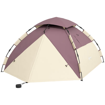 2-Person Camping Tent with 2 Windows and Internal Hook, Polyester and Fiberglass Camping Tent, 225x190x130 cm, Khaki color