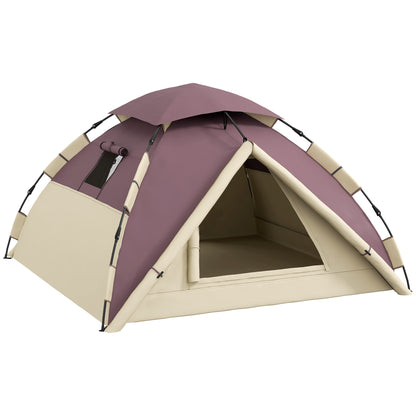 2-Person Camping Tent with 2 Windows and Internal Hook, Polyester and Fiberglass Camping Tent, 225x190x130 cm, Khaki color