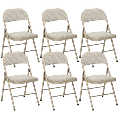Set of 6 Folding Chairs Portable Dining Room Chairs Indoor Foldable Chair with Linen Cushion and Steel Frame 45 x 46 x 78 cm Beige