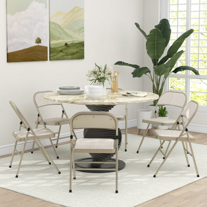 Set of 6 Folding Chairs Portable Dining Room Chairs Indoor Foldable Chair with Linen Cushion and Steel Frame 45 x 46 x 78 cm Beige