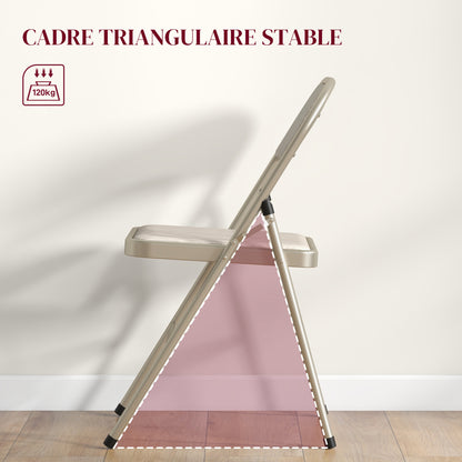 Set of 6 Folding Chairs Portable Dining Room Chairs Indoor Foldable Chair with Linen Cushion and Steel Frame 45 x 46 x 78 cm Beige