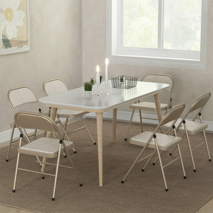 Set of 6 Folding Chairs Portable Dining Room Chairs Indoor Foldable Chair with Linen Cushion and Steel Frame 45 x 46 x 78 cm Beige
