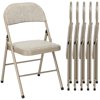 Set of 6 Folding Chairs Portable Dining Room Chairs Indoor Foldable Chair with Linen Cushion and Steel Frame 45 x 46 x 78 cm Beige