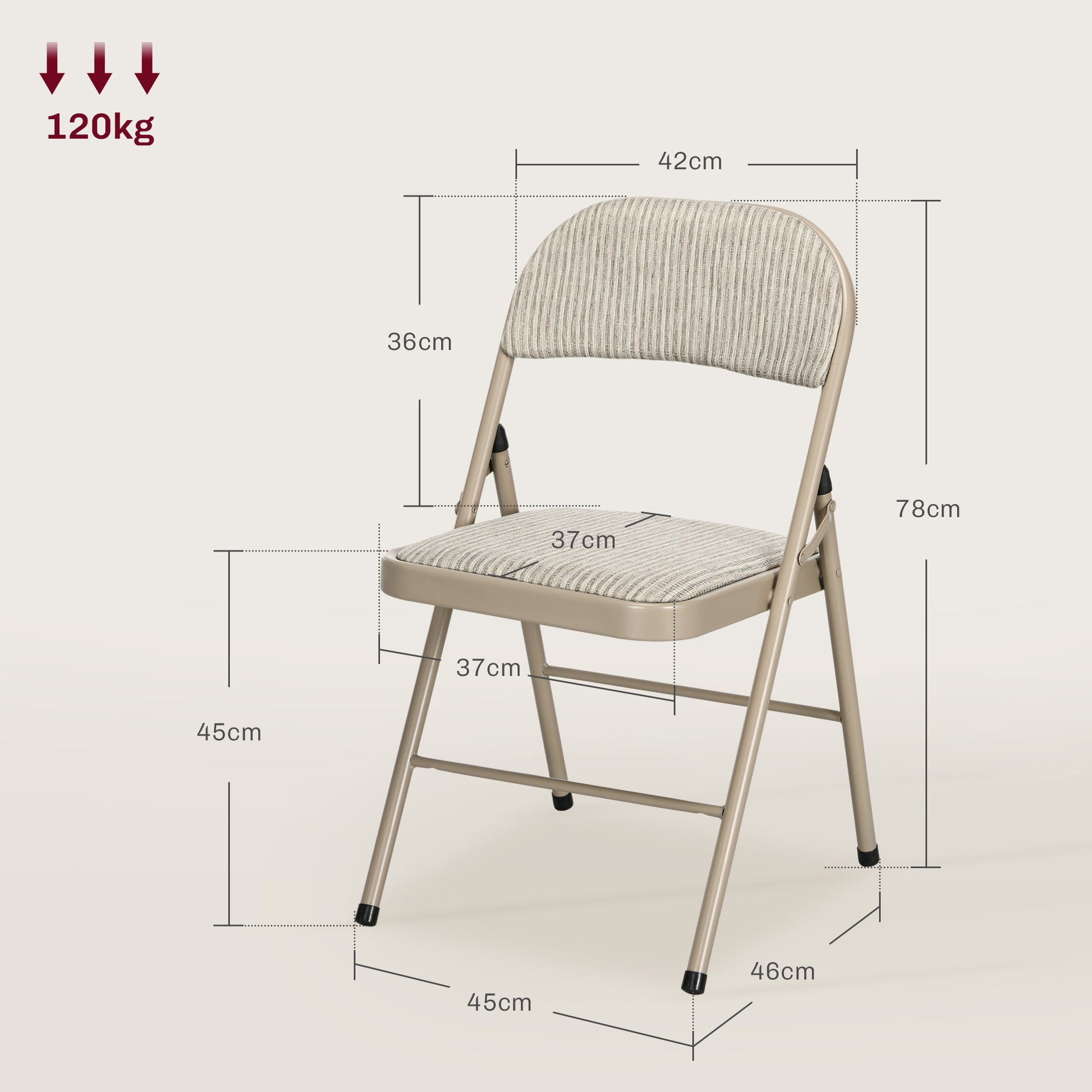 Set of 6 Folding Chairs Portable Dining Room Chairs Indoor Foldable Chair with Linen Cushion and Steel Frame 45 x 46 x 78 cm Beige
