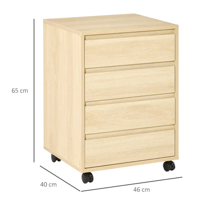 Office Drawer Unit with 4 Drawers Desk Drawer Unit with Wheels Mobile Filing Cabinet for Study 46x40x65 cm Natural