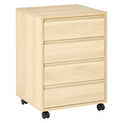 Office Drawer Unit with 4 Drawers Desk Drawer Unit with Wheels Mobile Filing Cabinet for Study 46x40x65 cm Natural