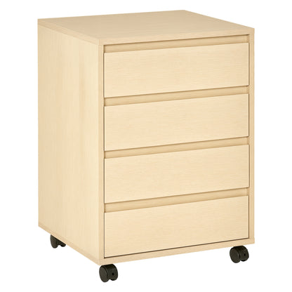 Office Drawer Unit with 4 Drawers Desk Drawer Unit with Wheels Mobile Filing Cabinet for Study 46x40x65 cm Natural