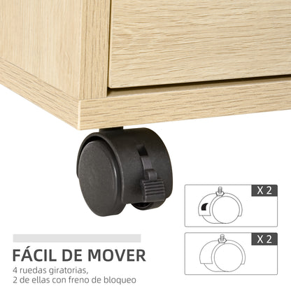 Office Drawer Unit with 4 Drawers Desk Drawer Unit with Wheels Mobile Filing Cabinet for Study 46x40x65 cm Natural