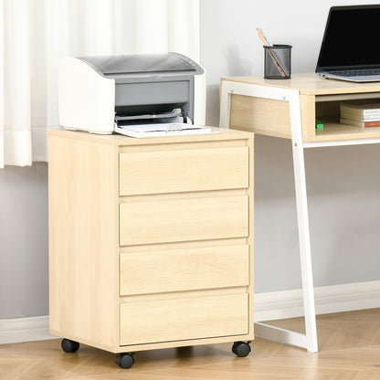 Office Drawer Unit with 4 Drawers Desk Drawer Unit with Wheels Mobile Filing Cabinet for Study 46x40x65 cm Natural