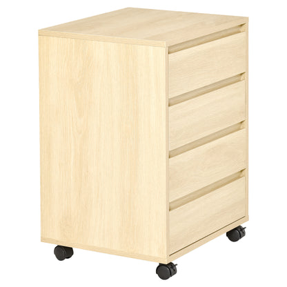 Office Drawer Unit with 4 Drawers Desk Drawer Unit with Wheels Mobile Filing Cabinet for Study 46x40x65 cm Natural