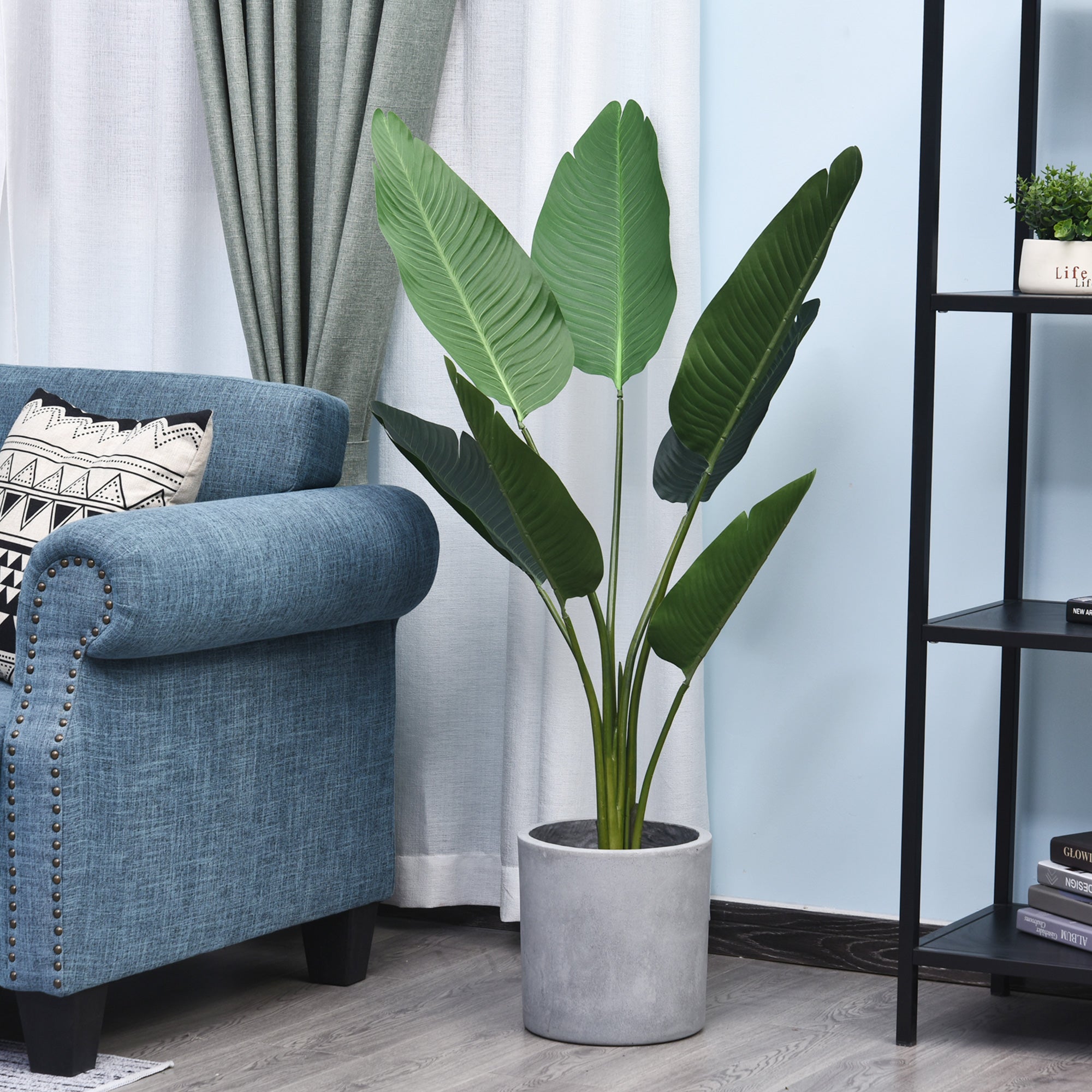 Realistic Artificial Palm Decoration Plant with Pot 7 Leaves for Indoor No Installation Required Ø15x120 cm Green
