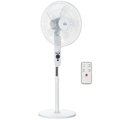 Powerful 45 W Pedestal Fan, Adjustable Height Fan 110-124 cm, Remote Control, 5 Blades of 40 cm, 3 Modes and 3 Speeds, 70° Oscillation and Timer, White