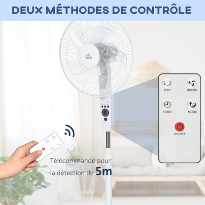 Powerful 45 W Pedestal Fan, Adjustable Height Fan 110-124 cm, Remote Control, 5 Blades of 40 cm, 3 Modes and 3 Speeds, 70° Oscillation and Timer, White