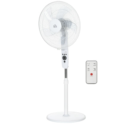 Powerful 45 W Pedestal Fan, Adjustable Height Fan 110-124 cm, Remote Control, 5 Blades of 40 cm, 3 Modes and 3 Speeds, 70° Oscillation and Timer, White