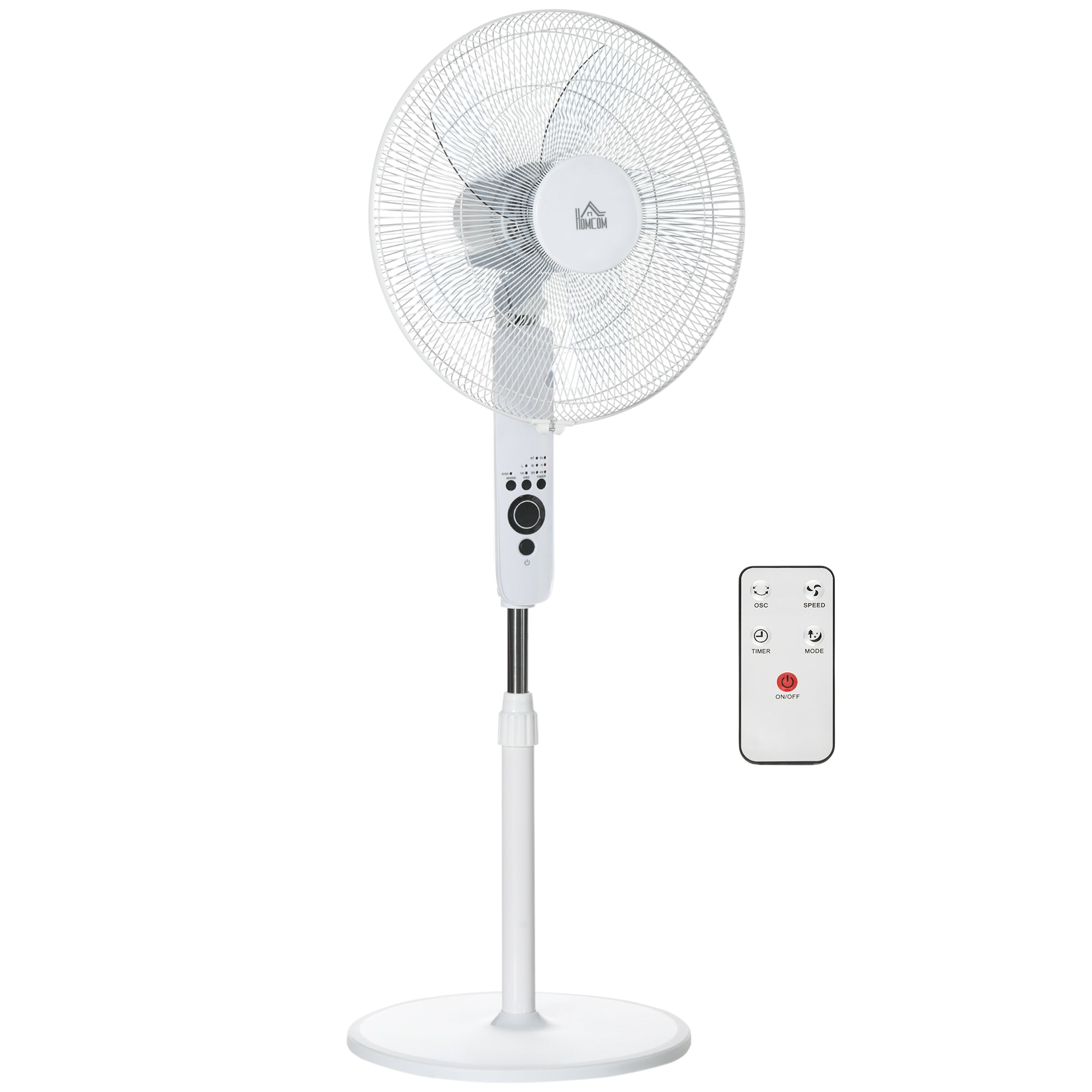 Powerful 45 W Pedestal Fan, Adjustable Height Fan 110-124 cm, Remote Control, 5 Blades of 40 cm, 3 Modes and 3 Speeds, 70° Oscillation and Timer, White