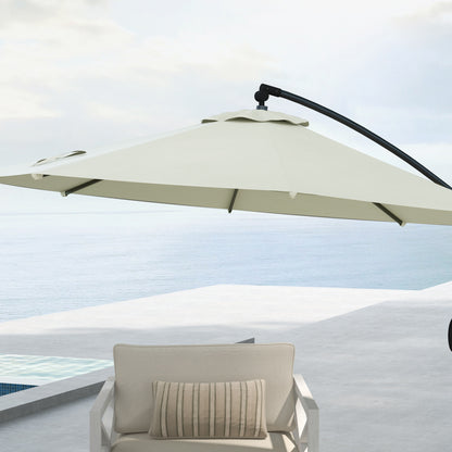 Ø293 cm Cantilever Umbrella with Cross Base, Sunshade with Crank, Tilt, and 8 Ribs, Hanging Patio Umbrella for Outdoor Pool, Garden, Balcony, Cream