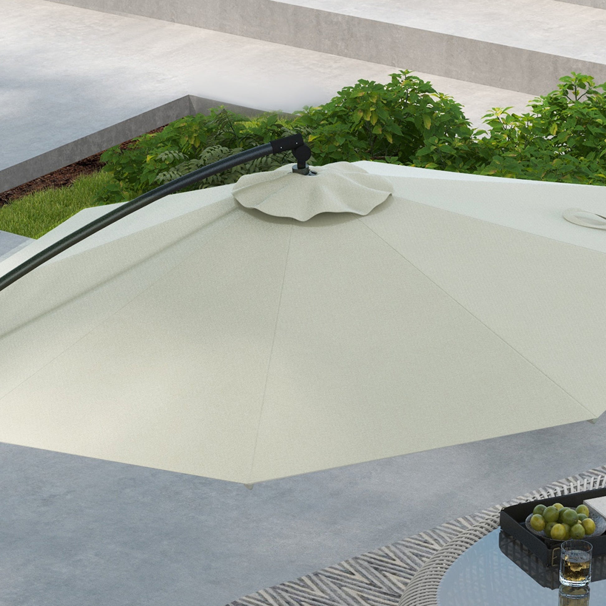 Ø293 cm Cantilever Umbrella with Cross Base, Sunshade with Crank, Tilt, and 8 Ribs, Hanging Patio Umbrella for Outdoor Pool, Garden, Balcony, Cream