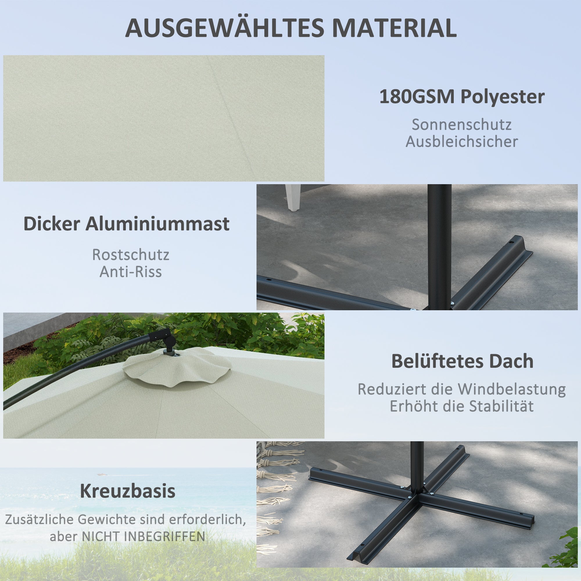 Ø293 cm Cantilever Umbrella with Cross Base, Sunshade with Crank, Tilt, and 8 Ribs, Hanging Patio Umbrella for Outdoor Pool, Garden, Balcony, Cream