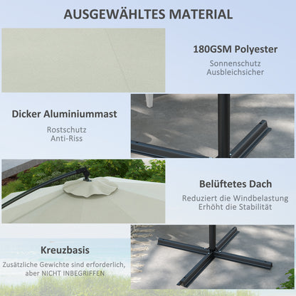 Ø293 cm Cantilever Umbrella with Cross Base, Sunshade with Crank, Tilt, and 8 Ribs, Hanging Patio Umbrella for Outdoor Pool, Garden, Balcony, Cream