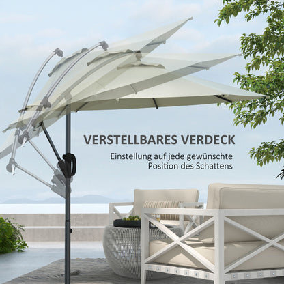 Ø293 cm Cantilever Umbrella with Cross Base, Sunshade with Crank, Tilt, and 8 Ribs, Hanging Patio Umbrella for Outdoor Pool, Garden, Balcony, Cream