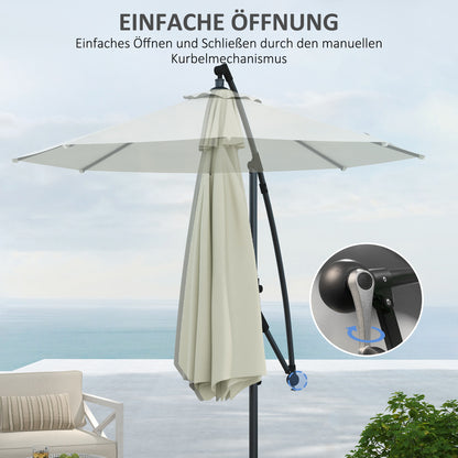 Ø293 cm Cantilever Umbrella with Cross Base, Sunshade with Crank, Tilt, and 8 Ribs, Hanging Patio Umbrella for Outdoor Pool, Garden, Balcony, Cream