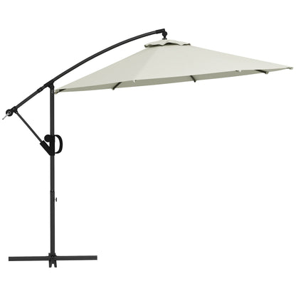 Ø293 cm Cantilever Umbrella with Cross Base, Sunshade with Crank, Tilt, and 8 Ribs, Hanging Patio Umbrella for Outdoor Pool, Garden, Balcony, Cream
