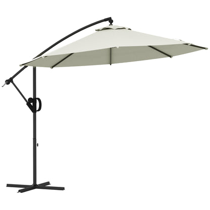 Ø293 cm Cantilever Umbrella with Cross Base, Sunshade with Crank, Tilt, and 8 Ribs, Hanging Patio Umbrella for Outdoor Pool, Garden, Balcony, Cream