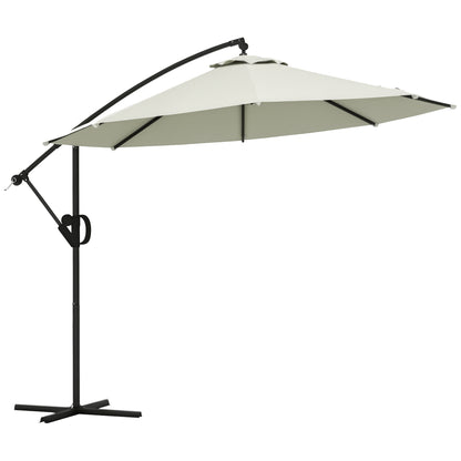 Ø293 cm Cantilever Umbrella with Cross Base, Sunshade with Crank, Tilt, and 8 Ribs, Hanging Patio Umbrella for Outdoor Pool, Garden, Balcony, Cream
