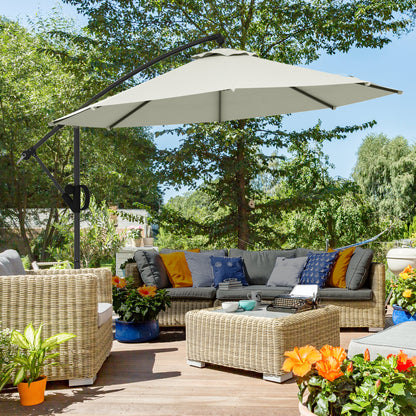 Ø293 cm Cantilever Umbrella with Cross Base, Sunshade with Crank, Tilt, and 8 Ribs, Hanging Patio Umbrella for Outdoor Pool, Garden, Balcony, Cream