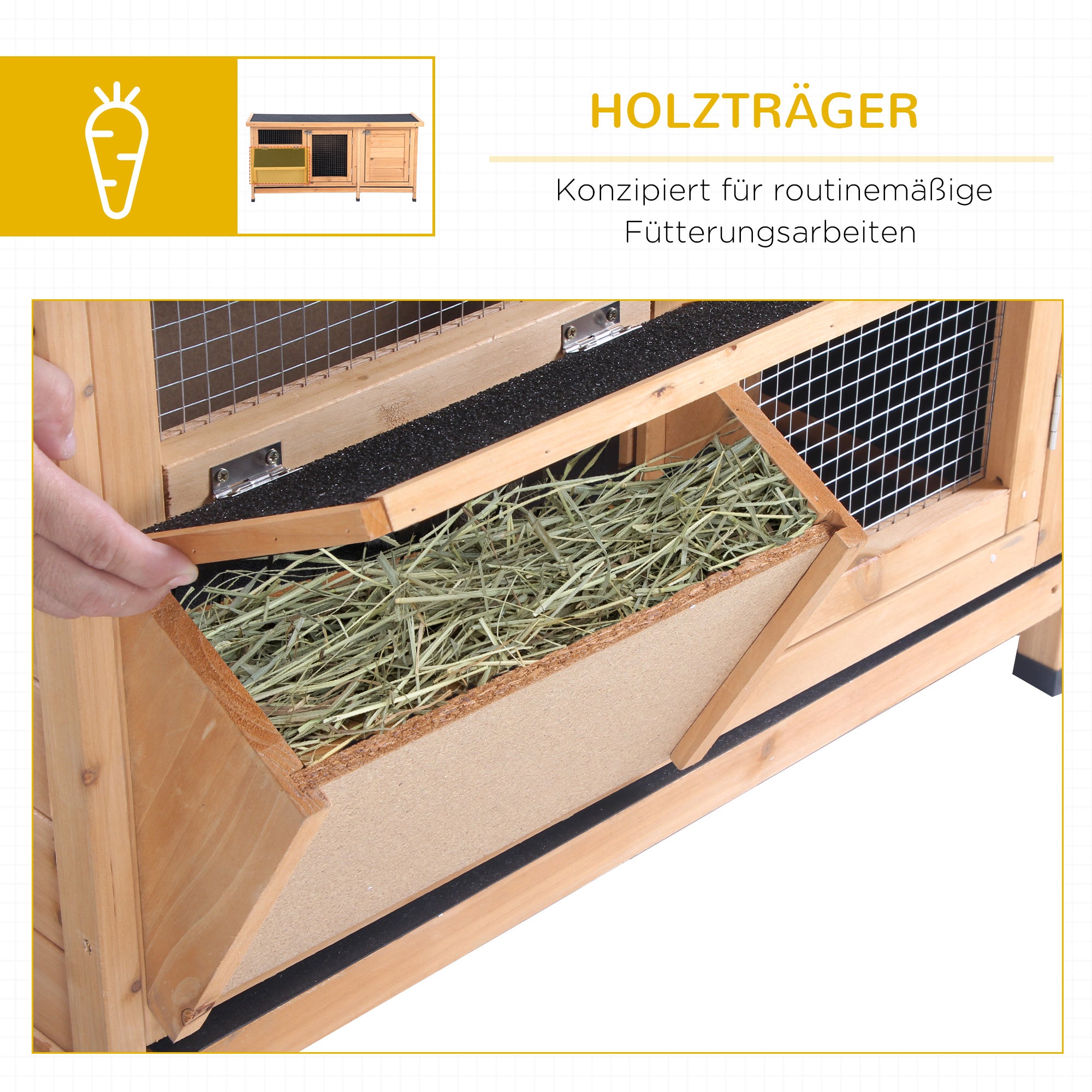 Small Animal Cage with Tray Small Animal House with Asphalt Roof and Feeding Trough Outdoor Indoor Fir Wood Natural+Black 112 x 50 x 54 cm