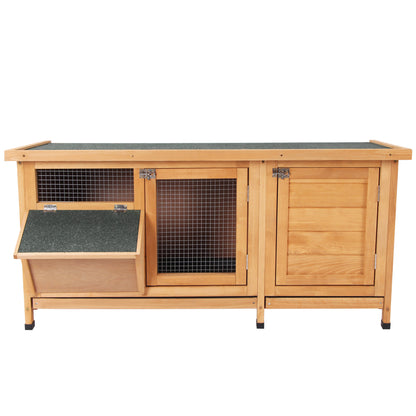 Small Animal Cage with Tray Small Animal House with Asphalt Roof and Feeding Trough Outdoor Indoor Fir Wood Natural+Black 112 x 50 x 54 cm