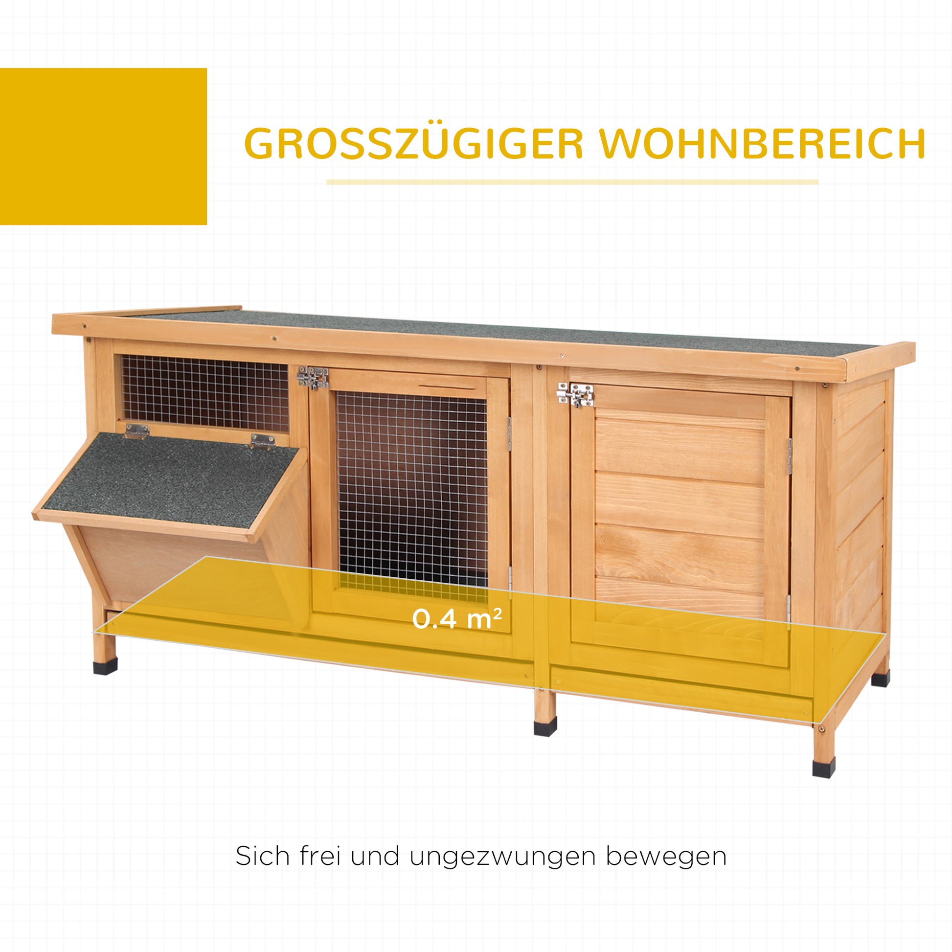 Small Animal Cage with Tray Small Animal House with Asphalt Roof and Feeding Trough Outdoor Indoor Fir Wood Natural+Black 112 x 50 x 54 cm
