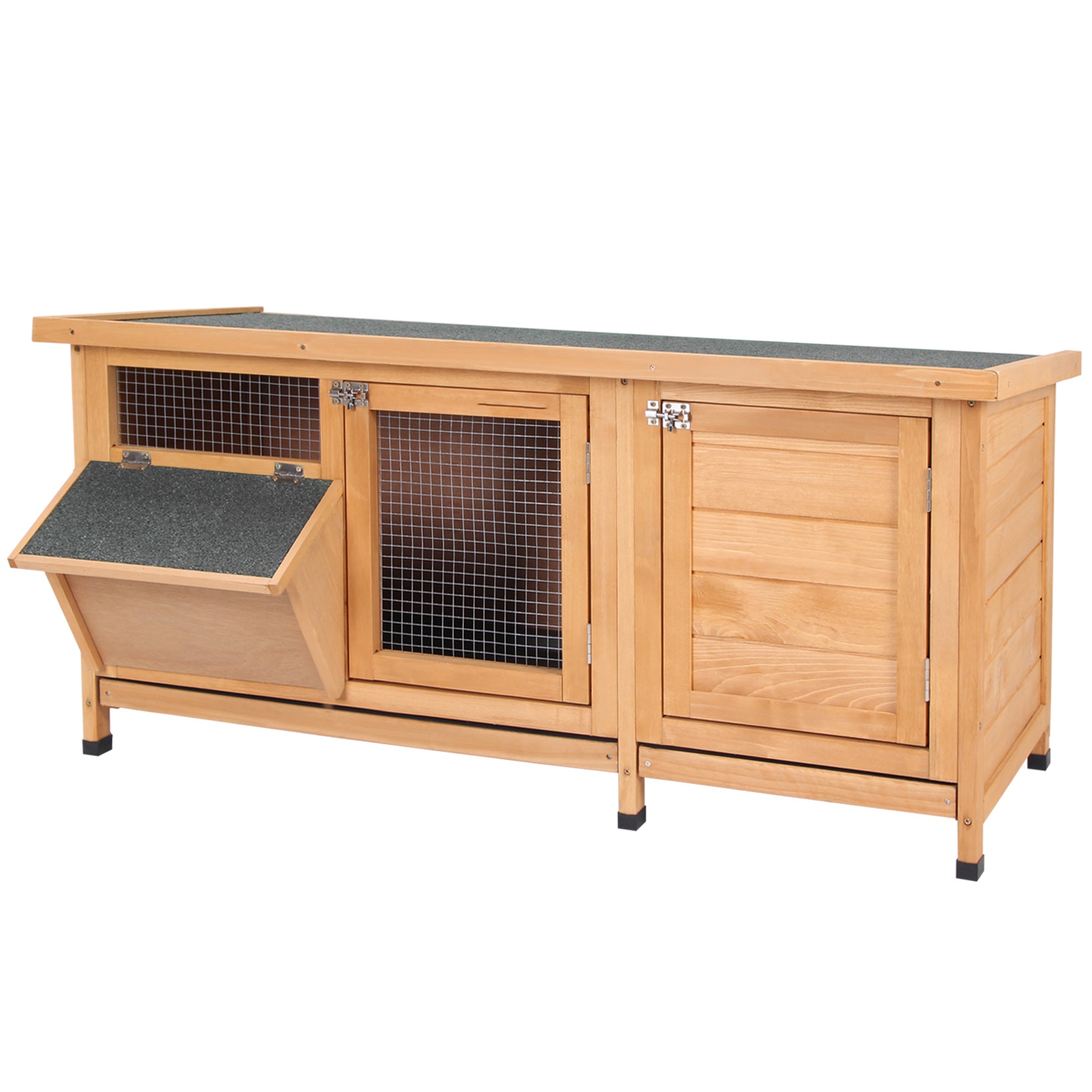 Small Animal Cage with Tray Small Animal House with Asphalt Roof and Feeding Trough Outdoor Indoor Fir Wood Natural+Black 112 x 50 x 54 cm
