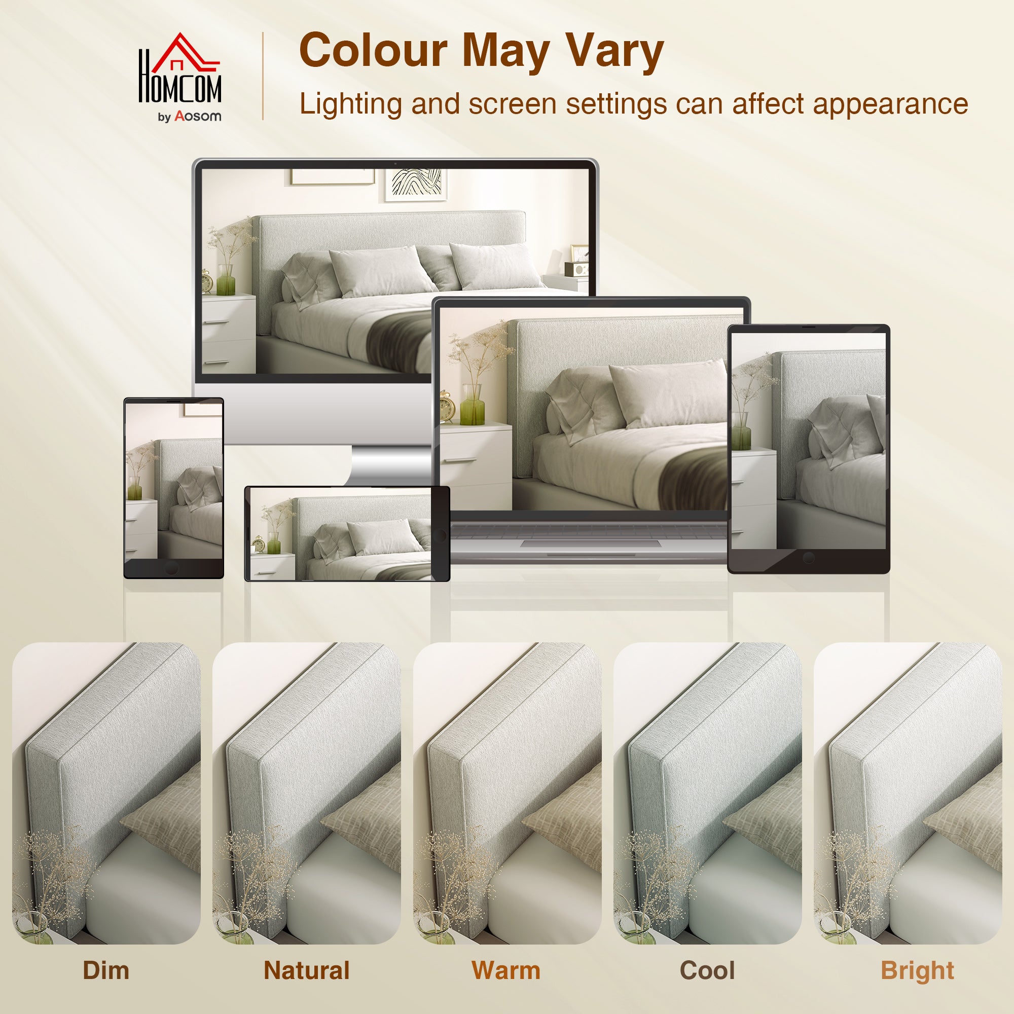 Linen-Effect Padded Floating Headboard, 63 x 24 in (Cream)